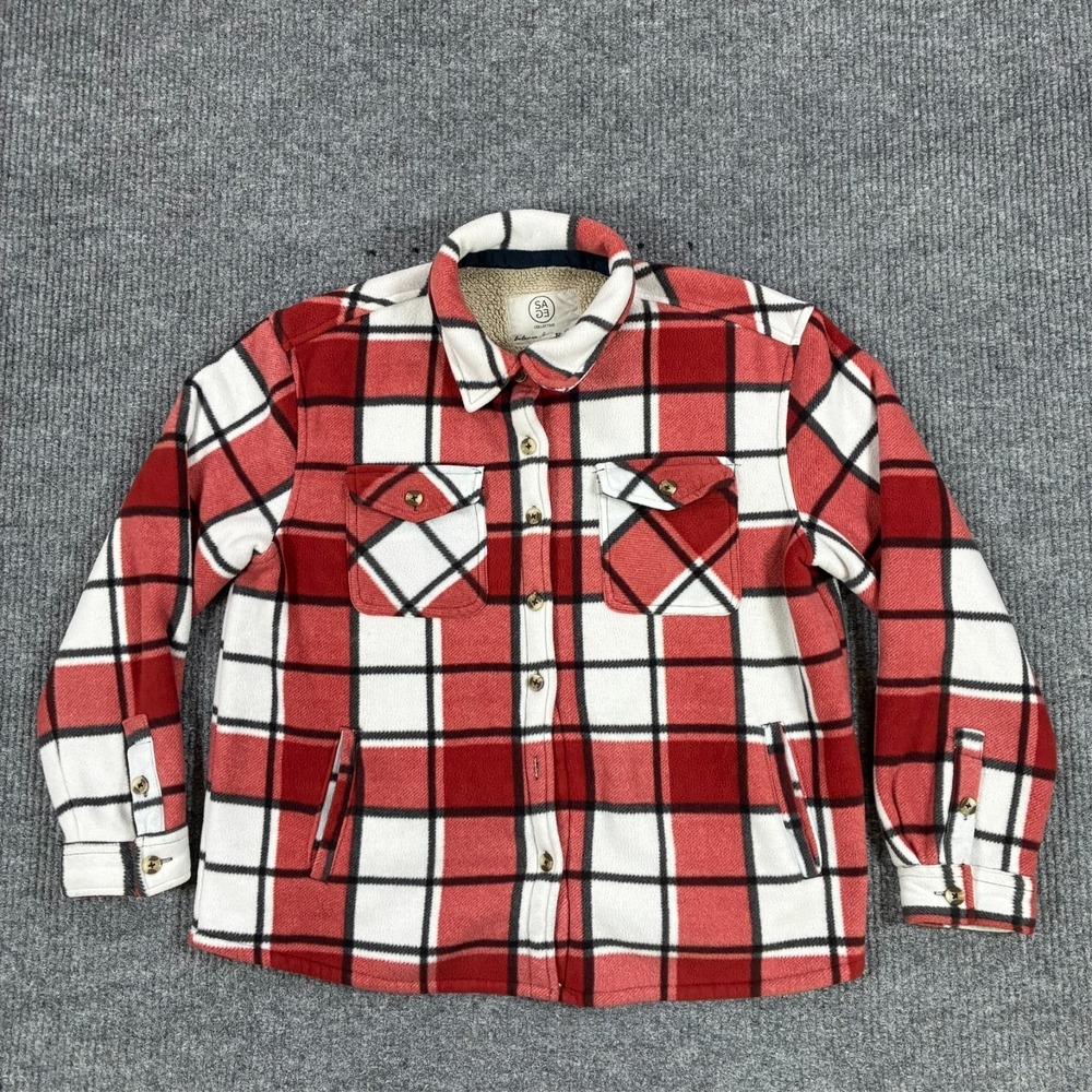 SAGE‎ Collective Sherpa Lined Shirt Jacket Womens Size Large Red Plaid Shacket
